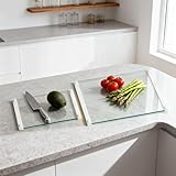 2Pcs Glass Cutting Boards for Kitchen(12x16' & 12x8'),Clear Tempered Glass Paired with White...