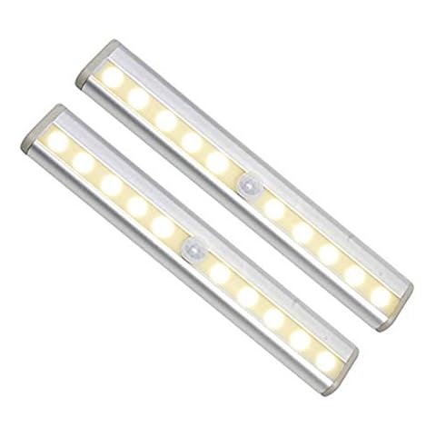 WISEFIN 2 Pack Motion Sensor LED Night Light Battery Powered, Wireless PIR LED Strip with Stick-on Magnetic Strip for Cupboard Wardrobe Stairs Cover