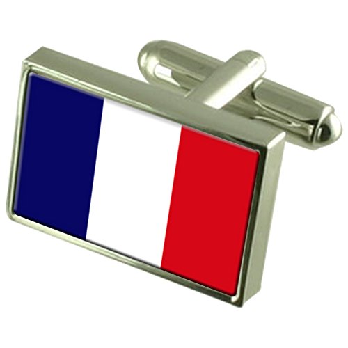 Gemelos de bandera de Guayana Francesa con caja keepsake grabado de alta joyería masculina