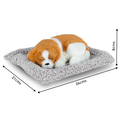Image of Sleeping Soft Toy Car Dashboard Showpiece Soft Plush Stuffed Dog Realistic Puppy Figurine with Bamboo Charcoal ( 25 x 20 cm) (White Samoyed)