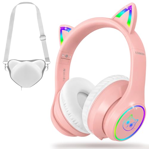 LOBKIN Auriculares Niños con Bolsa, Inalámbricos y con Cable, Auriculares Bluetooth Niños Niñas Plegables Ajustable...