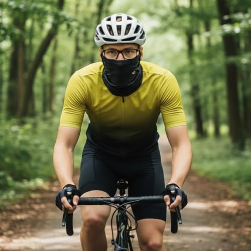 Image of PROBEROS Sun Protection Face Mask for Bikers, Ice Silk UV Protection UPF 50+ Riding Face Mask Neck Cover, Ventilated Extended Face Cover with Ear Loops for Bike Riding, All Outdoor Sports-Black