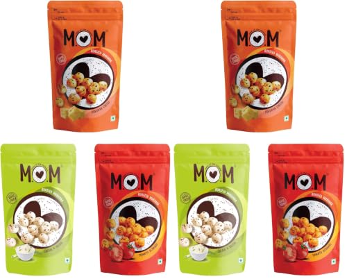Image of MOM - Meal of the Moment, Roasted Makhana Pack of Tomato Achaari, Cheddar Cheese, and Cream N Onion, 52g /56g - Gluten Free | Anti Oxidants | MSG Free | Zero Trans Fat | No added Preservatives and No Artificial Flavours