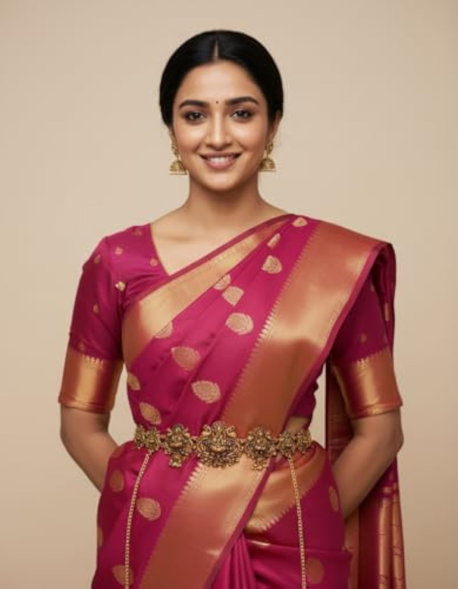 Women's Gold Plated Temple Kamarband Waist Chain, Wedding Accessory