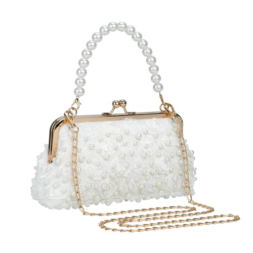 Image of Ayliss Pearl Clutch Purses for Women Wedding Bridal Evening Small Clutch Crossbody Handbag Full Beaded Parites Prom