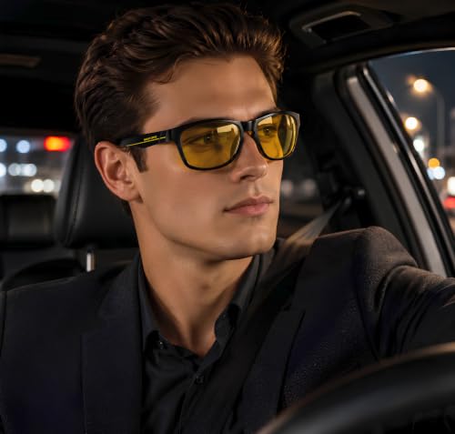 Image of EFERMONE Night Driving Glasses with Cleaning Kit, Yellow Polarized Lens, UV400, Anti-Glare Glasses for Riding Bike and Car