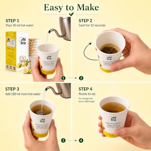 Image of HI TEA Lemon Honey Green Tea | Just Add Hot Water | Instant Green Tea Cups | 8 Cups /Box