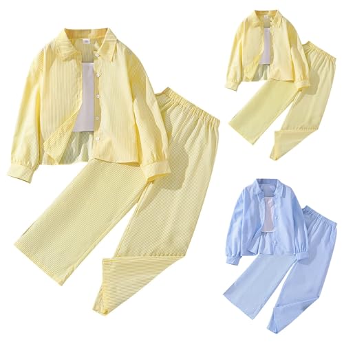 Kids Fall Coats Pants Sets 2pc Striped Button-Down Jacket Coats and Baggy Wide Leg Long Pants Outfits for Boys Girls3