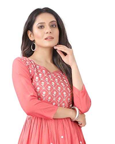 Image of KrazzyKudy Women's Rayon Embroidered Flared Kurtis