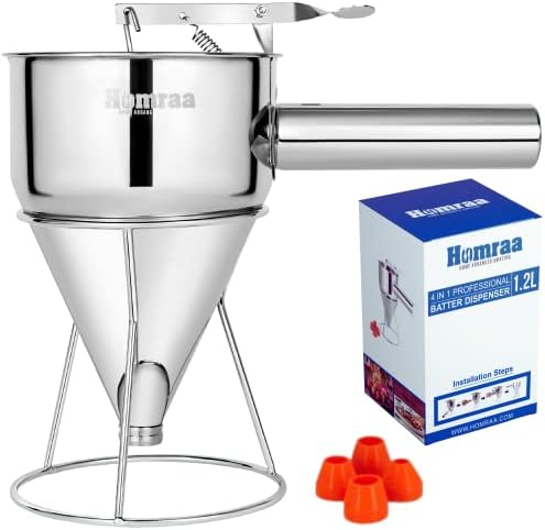 Pancake Dispenser, Cake Decorating Tool, and Confectionary Funnel for Cakes, Cupcakes, Muffins, and Pastries, Stainless-Steel Dispensing Tool with Stand and Handle