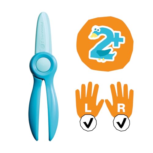 Fiskars Kinderschere, Ab 2 Jahren, Zum Erlernen des Schneidens, Länge: 13 cm, Klingen und Griffe aus Kunststoff, Blaugrün, Starter, 1064066