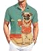 DADDYLOCO Men's Hawaiian Casual Shirt, Pug Beach Print, Short Sleeve Button Down, Regular Fit, Teal