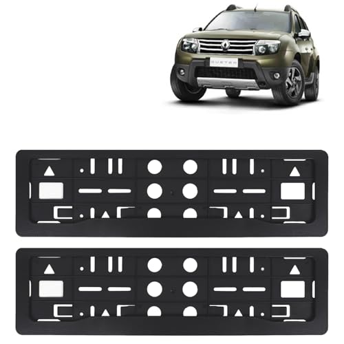 Image of KINGSWAY Duster Car Number Plate Frames for All 2012 to 2014 Models of Renault Car Registration Plate Holders, Black Licence Plate Covers (Front and Rear), Universal Size 51.5 x 14.5 cm