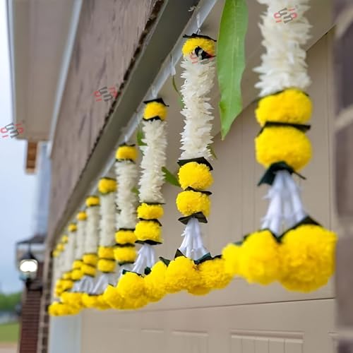 S2S Plastic Artificial White Gajra Jasmine Marigold Flower String...