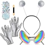 U-Goforst Alien Headband and Glasses Glitter Set - Space Costume Accessories for Adult Women, Antenna Headband, Sunglasses, Sparkly Accessories
