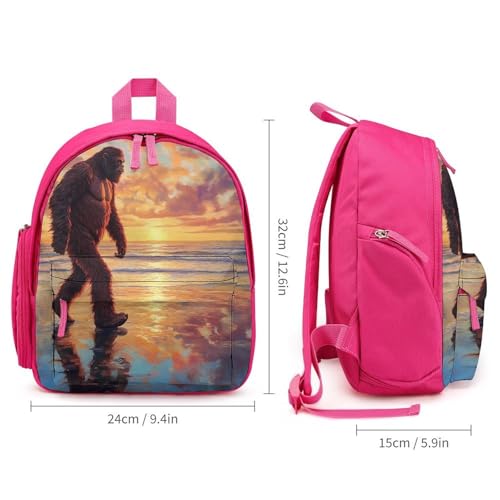 Bigfoot Walking in Beach Sunset Cute Backpack Small Daily Daypack Travel Shoulder Bag with Adjustable Strap Graphic Print2