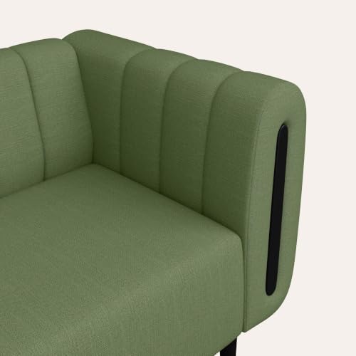 Image of Interio by Godrej Paramount L-Shape 3 Seater Right Hand Side Fabric Sofa, 1-Year Warranty, Solid Wood, Green
