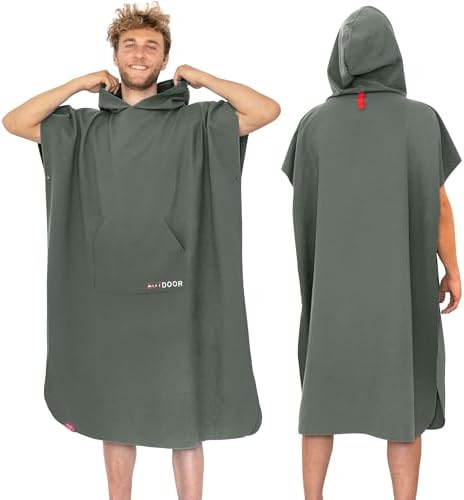 AUTDOOR® Mikrofaser Badeponcho Damen Herren, Surfponcho Umziehhilfe, L Grün | 100% recyceltes PET, saugstark, schnelltrocknend, Umkleidehilfe für Wassersport & Sauna, inkl. Tasche
