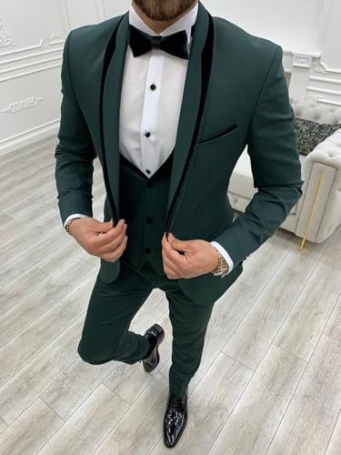 Mens Tuxedo Suit 3 Piece Slim Fit Wedding Prom Party Velvet Blazer Vest Pants Suit Jacket for Men4