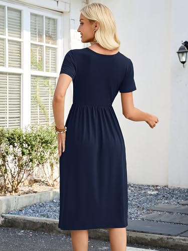 Image of Heymoments Women's Casual Short Sleeve Midi Dress Crewneck A Line Tiered Flowy Loose Travel Long Dresses with Pockets