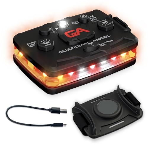 Guardian Angel Elite Series - Luz de seguridad (naranja/blanco/rojo frontal y naranja trasera), recargable, magnética, manos libres, luz LED para construcción, carretera, utilidad, remolque, caza,