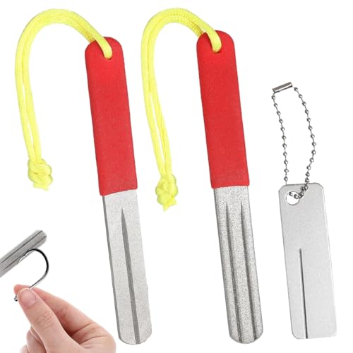 COYUN Afiladores de gancho de pescado de doble cara con mango de grano fino y medio, herramienta de molienda portátil para pesca