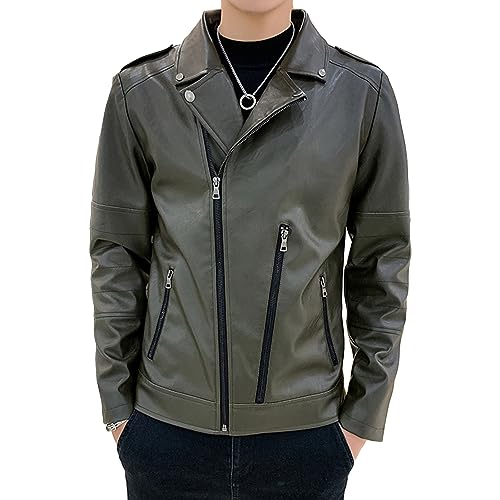 Chaqueta de cuero para hombre estilo motociclista miniatura 1