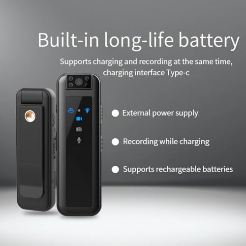 Image of HD Mini Body Camera with IR Night Vision, 180 Rotating Lens, 5-Hour Battery Backup, Audio Recording, and Support for up to 256GB TF Card. Compatible with laptops and USB-Enabled Devices