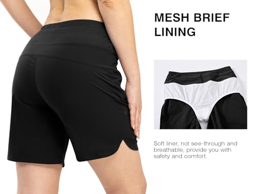 Rdruko Women's Swim Board Shorts with Liner 7" High Waisted UPF 50+ Beach Trunks Shorts2