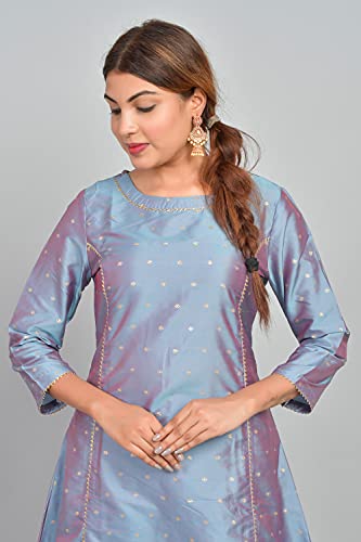 Image of Riara Art Silk Women Long Anarkali Kurti with Pant Polka Dot A-line Ladies Ethnic Wear Dress