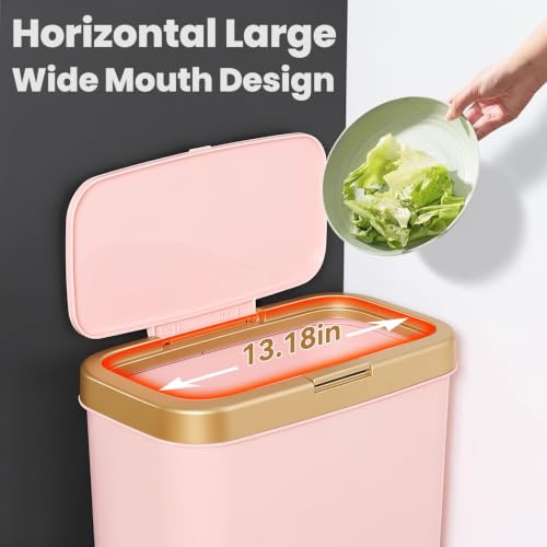 Image of Trash Can with Lid,Pink and Gold Garbage Can Bathroom,4 Gal,Slim