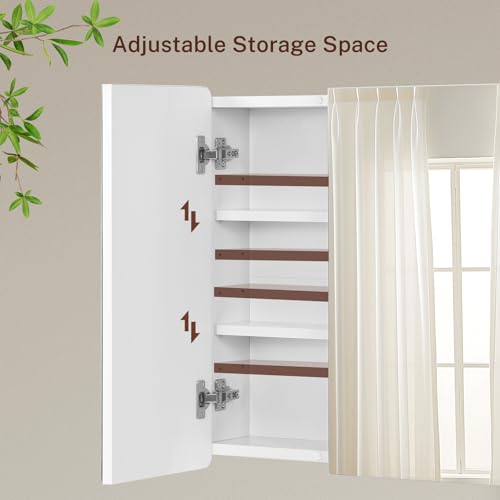 Image of TEENFON Medicine Cabinet Mirror with 2 Doors, Mount or Recessed Bathroom Wall Cabinet, Bathroom Mirror with Storage 3 Adjustable Shelves, White, 27.6 x 22.1 inch