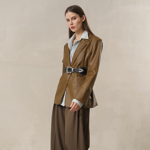 Women's Wide Stretchy Belts Chunky Belts Studded Western Elastic Belt for Women Cowboy Faux Leather Belt for Dresses4