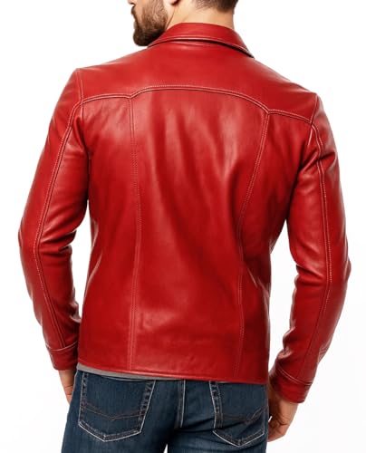 Image of Mens Brad Pitt Fight Club Tyler Durden Coat Red Biker Leather & Faux Jacket