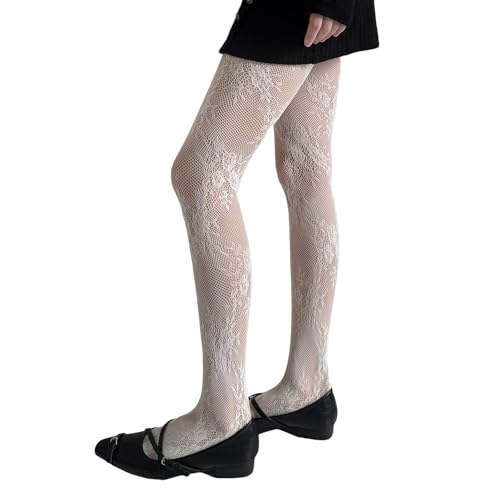 Women Vintage Hollowed Out Lace Tights Stockings Aesthetic Elegant Flower Patterned See Through Mesh Pantyhose3