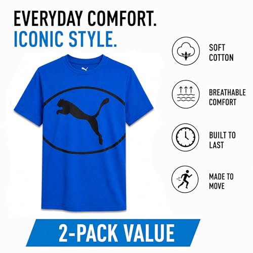 Image of PUMA Boys T-Shirts Athletic Crewneck Short Sleeve Tees (Sizes S-XL) | Soft Breathable Cotton Blend, Comfortable Casual Fit, Great for School, Play & Everyday Wear