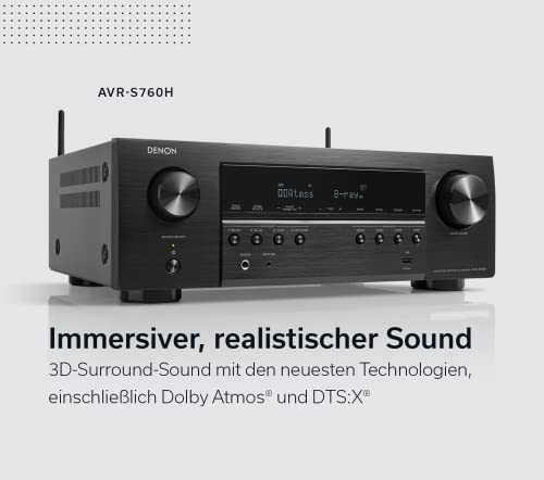 Denon AVR-S760H 7.2-Kanal AV-Receiver mit Dolby Atmos, DTS:X, 6 HDMI Eingänge und 1 Ausgang, 8K...
