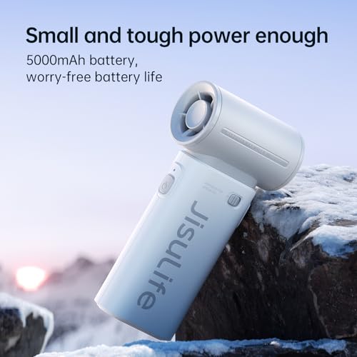 JISULIFE Portable Handheld Fan, Mini USB Rechargeable [18H Max Cooling Time], 5000mAh Small Battery Personal Makeup/Eyelash Fan, Pocket Fan with 5 Speeds for Women Men Travel Camping Outdoor Grey