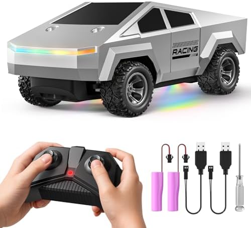 Remote Control Car RC Trucks - 2WD RC Truck Toy RC Cars for All Terrain, 1/24 Scale Pick-up Hobby Monster Truck Toys 2.4GHz Off-Road Vehicles Kids Gifts for Boys/Girls Age 3+, Silver