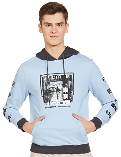 Image of The Indian Garage Co Blue Slim Fit Solid Long Sleeve Pull On Hooded Sweatshirt