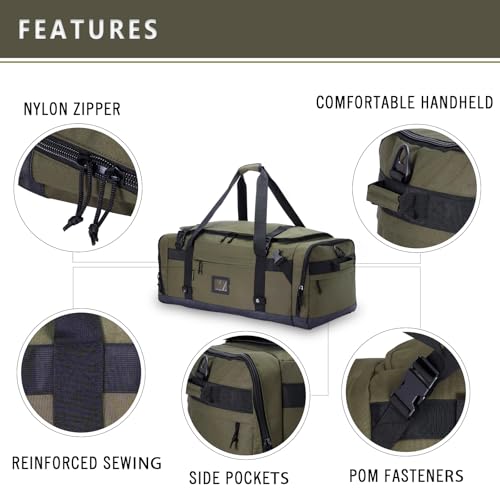 Large Duffle Bag for Travel - Men & Women, Foldable Gym Duffle Backpack, Heavy Duty Tactical Military Canvas Duffel Bags, Extra Big Carry On with Shoe Pockets, Waterproof (80L/103L)3