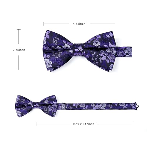Image of HISDERN Bow Ties for Men Pre-Tied Bow Tie Floral Paisley Handkerchief Classic Formal Bowtie and Pocket Square Cufflinks Set