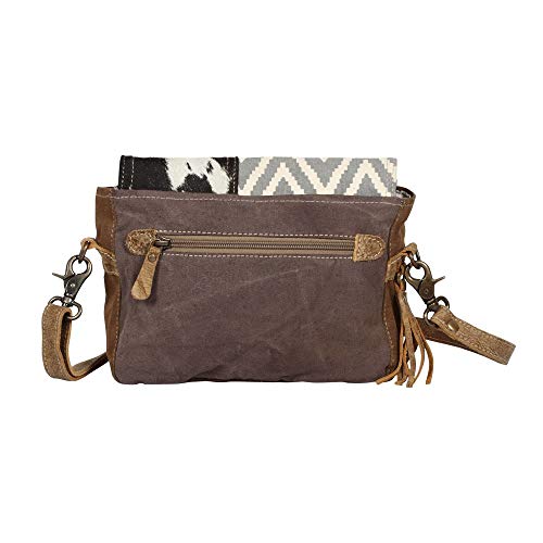 Myra Bag Tracery Design Upcycled Canvas & Cowhide Messenger Bag S-13443