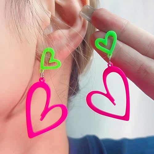 Neon Heart Earrings for Women Acrylic Neon Earrings 80s 90s Outfit for Women Glow Party Accessories Gifts Hot Pink Orange Green Yellow4
