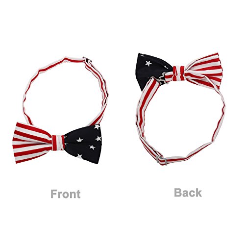 Frankers American Flag Design Poly Satin 2.5” Banded Adjustable Pre-Tied Bow Tie & 4-Pleat Adjustable Cummerbund Set, National Day Dressing Accessory, Stars And Stripes Design Accessory #TOP1