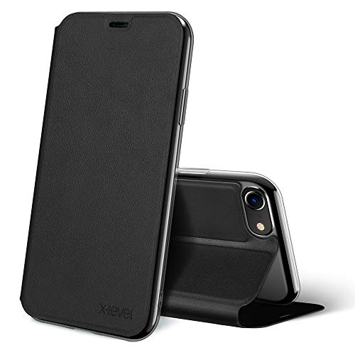 X-level Cover iPhone SE 2020, Cover iPhone 8, Cover iPhone 7, Custodia per Apple iPhone se 2020/8/7, Pelle PU Flip Custodia Protettiva Pieghevole per iPhone SE (2a generazione/8/7 - Nero