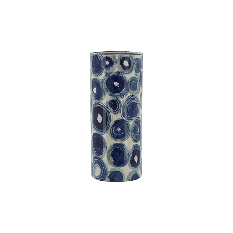 Sagebrook Home Cylinder Ceramic Vases Swirl Decorative Ceramic Flower Vase Accent Piece, Living Room, Bathroom, Office, Bedroom Décor, Flower Arrangement Centerpiece, 14.96" H, Blue