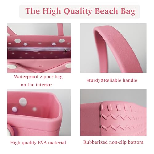 Rubber Beach Tote Bag Waterproof and Sandproof,Lightweight Travel Bag,Zippered Inner Pocket,Pool Travel Camping3