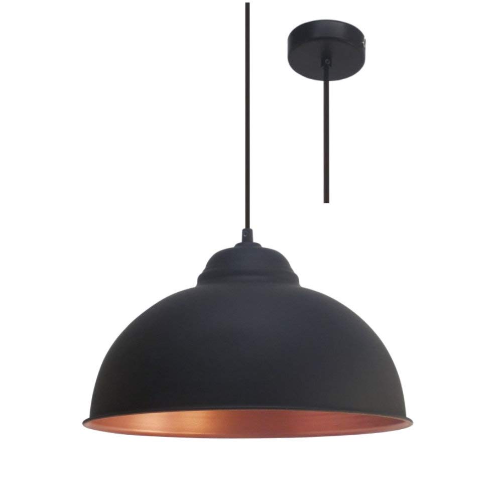 Britalia Black & Copper Inner Metal Dome Shade Vintage Retro Pendant Ceiling Light | 37Cm Diameter | 1 X Es E27 Lamp Bulb Required (Not Included) | 240 Volts