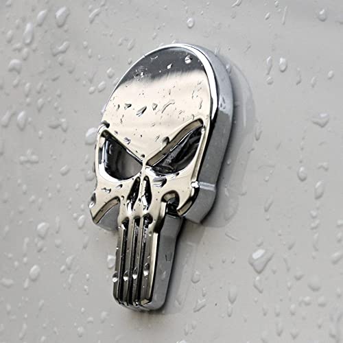 Image of Skull Metal Car 3D Sticker Emblem for Car Motorcycle Scratched Decorative Car Logo Side Tail Logo (Silver)